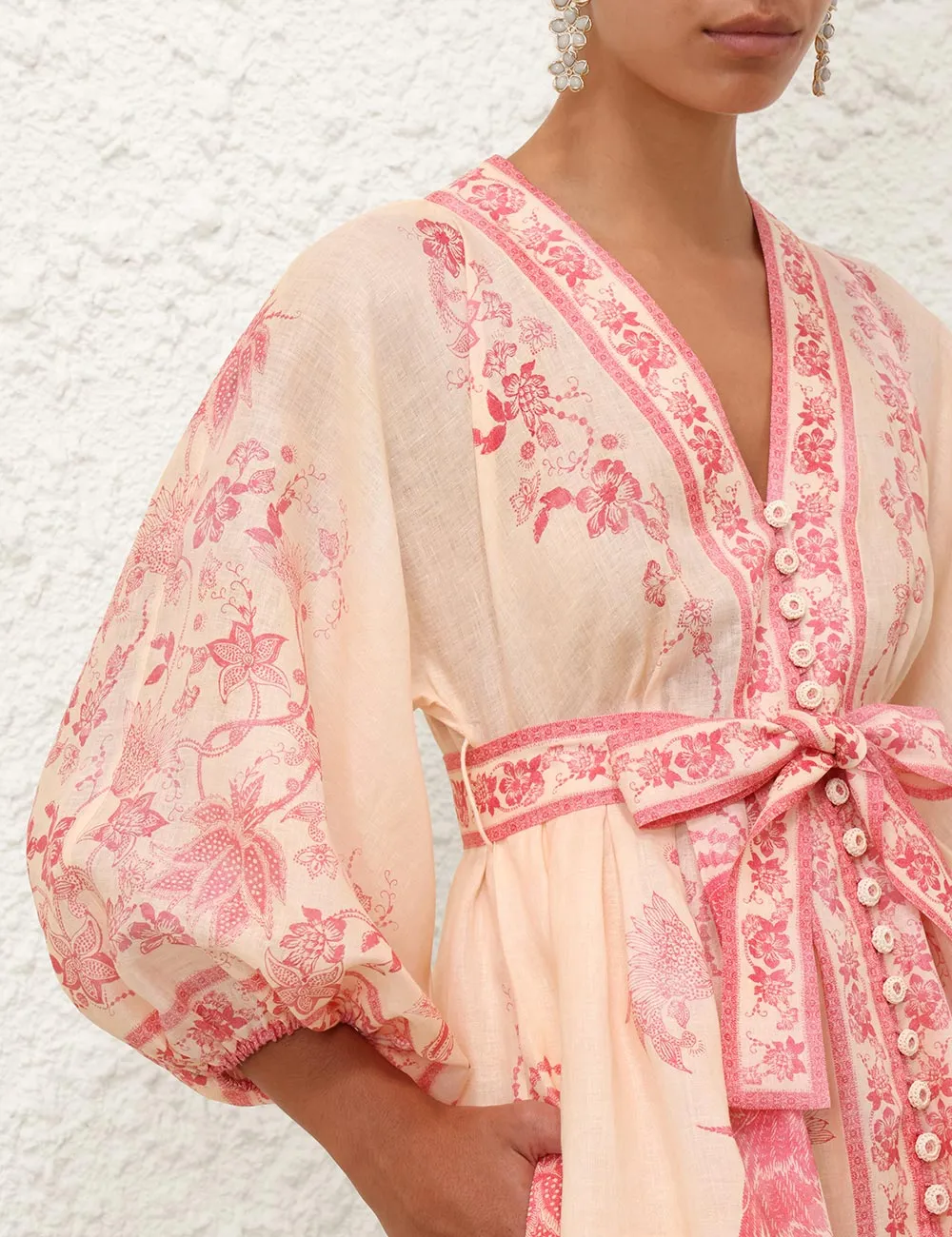 Lucky Plunge Mini Dress in Cream/Pink Floral