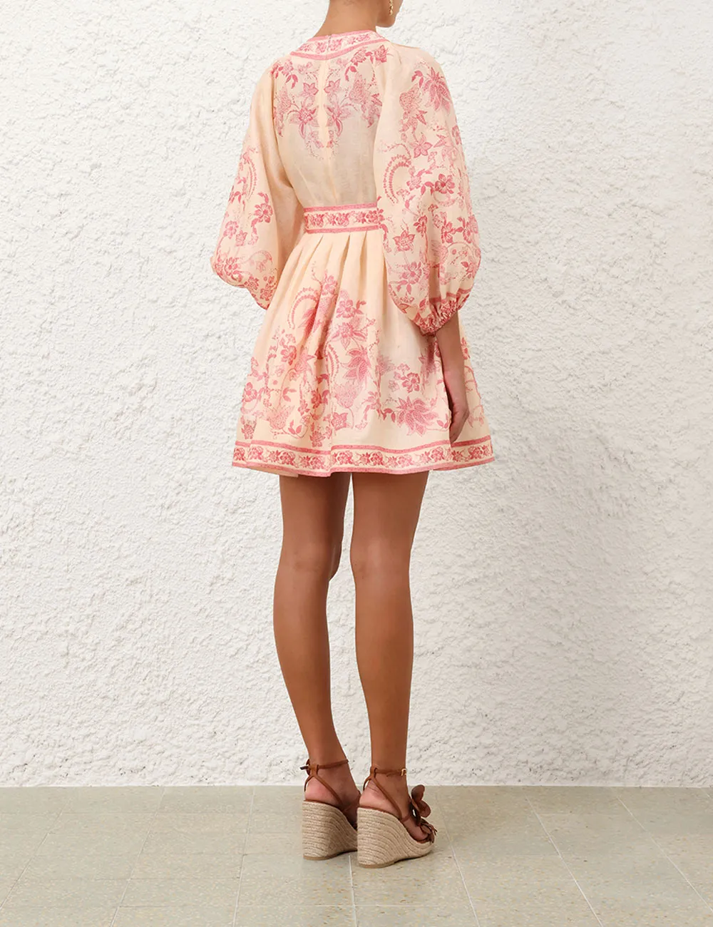 Lucky Plunge Mini Dress in Cream/Pink Floral