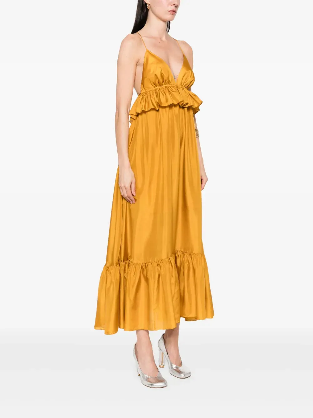 Rhiannon Ruffle Maxi Dress in Gold