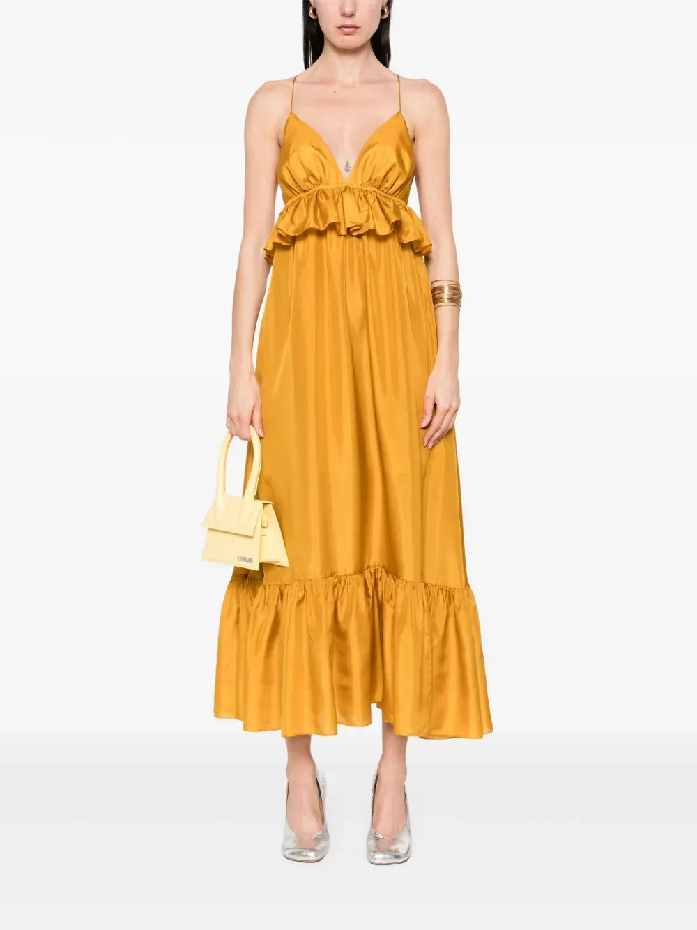 Rhiannon Ruffle Maxi Dress in Gold