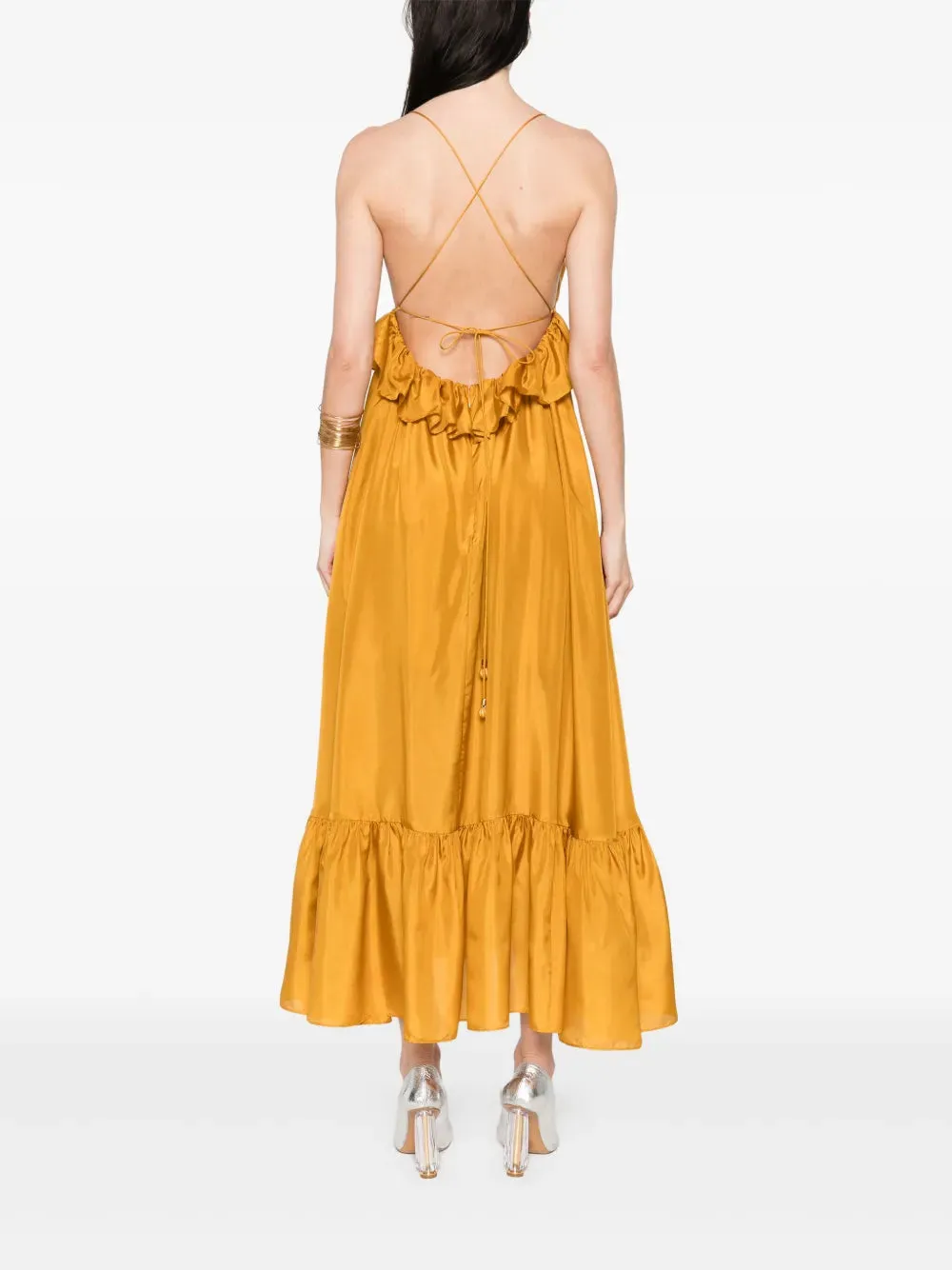 Rhiannon Ruffle Maxi Dress in Gold