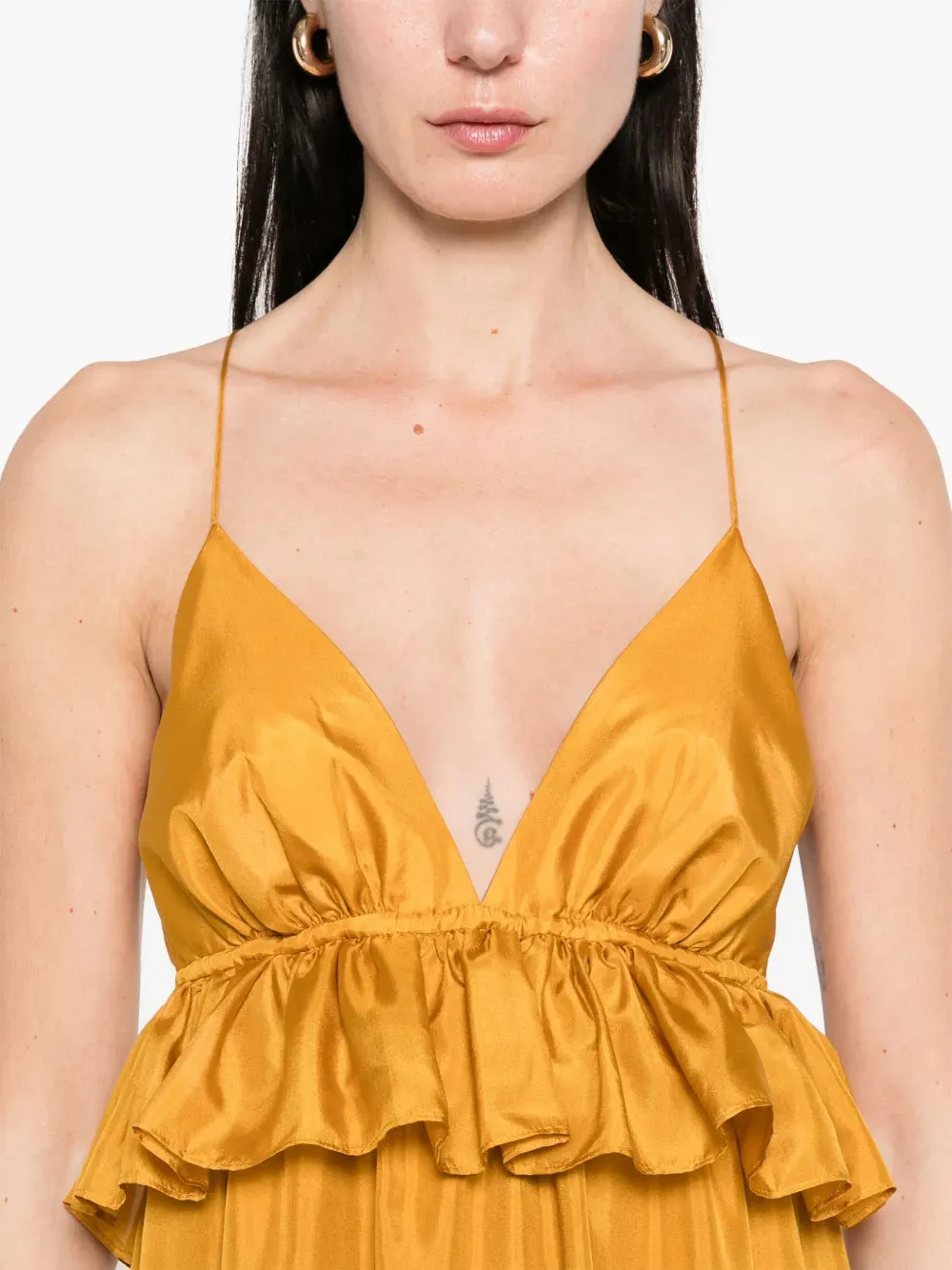 Rhiannon Ruffle Maxi Dress in Gold