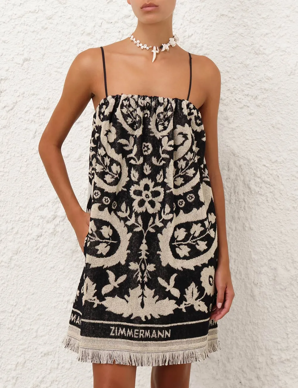 Rhiannon Towel Mini Dress in Black/Cream