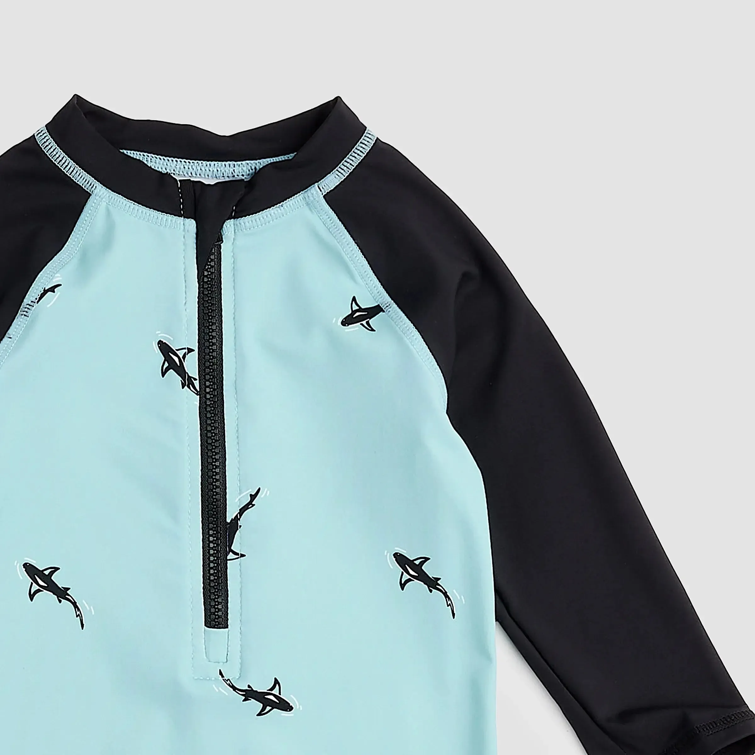Sharks Print On Aqua Swim Romper | Miles The Label