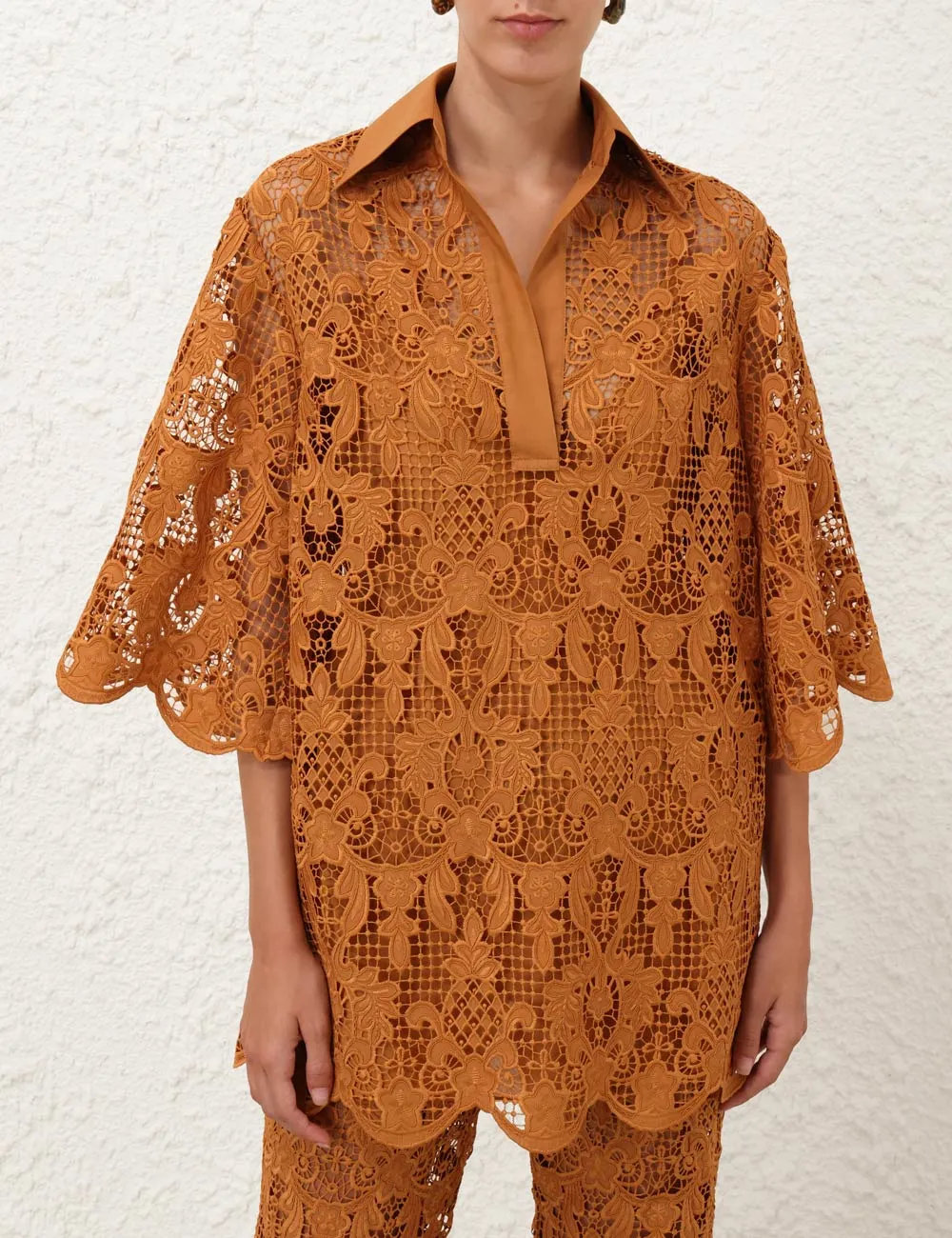 The Coco Lace Tunic Top in Biscuit