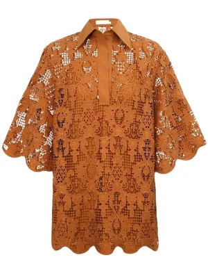 The Coco Lace Tunic Top in Biscuit