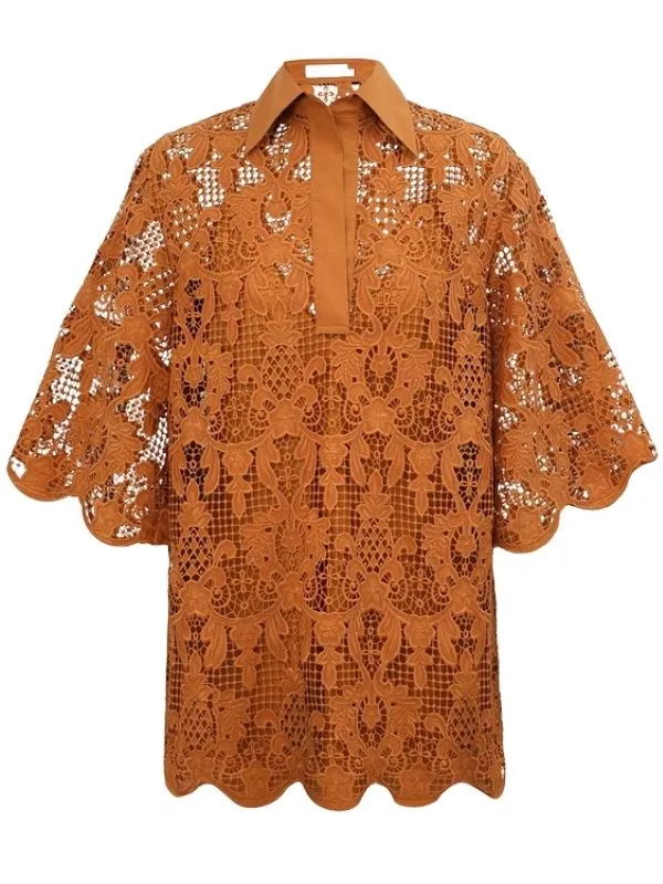 The Coco Lace Tunic Top in Biscuit