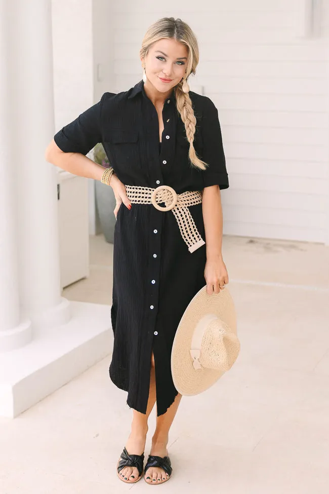 Time Heals Black Gauze Button Up Cover Up Dress SALE