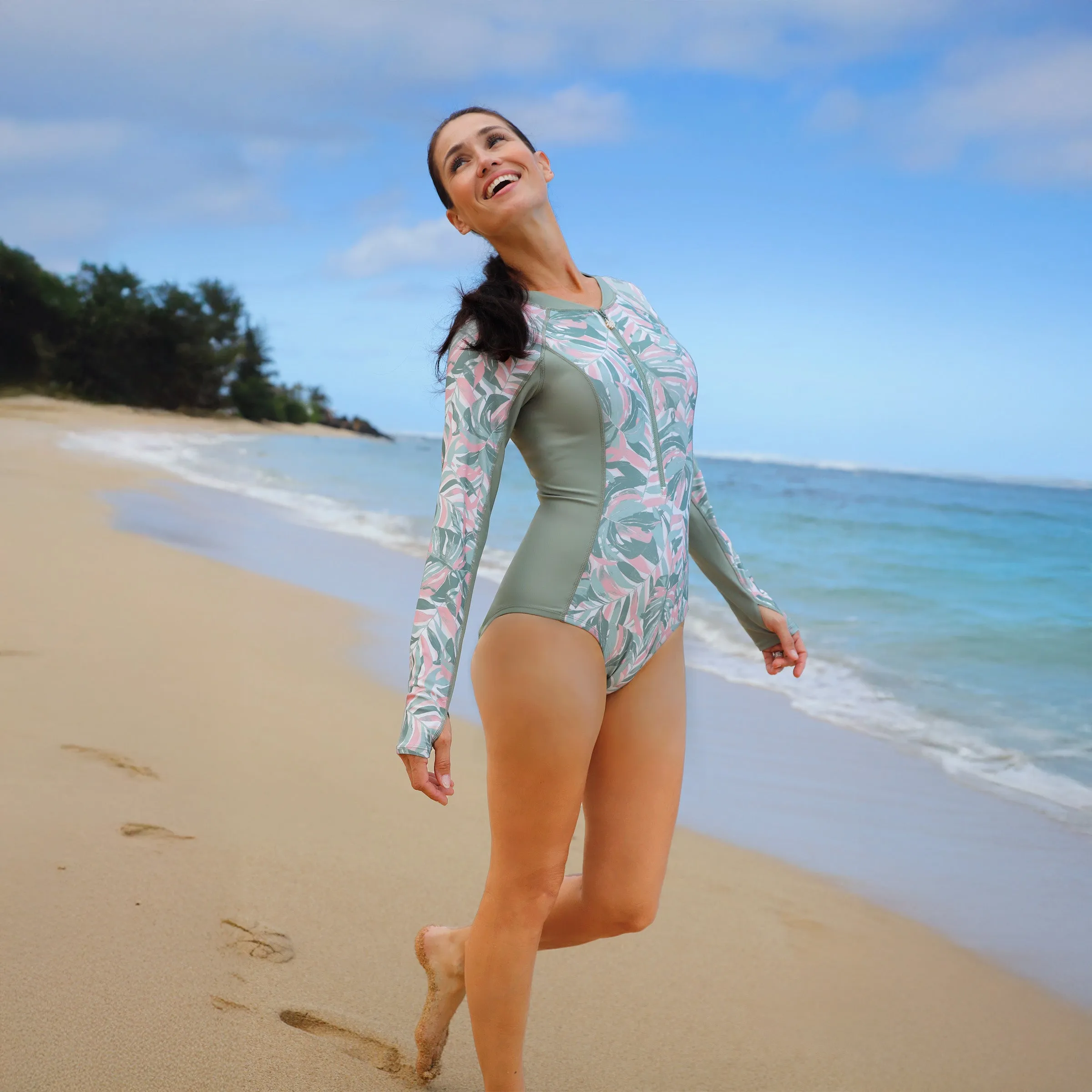 Women's Long Sleeve Half Zip Swimsuit