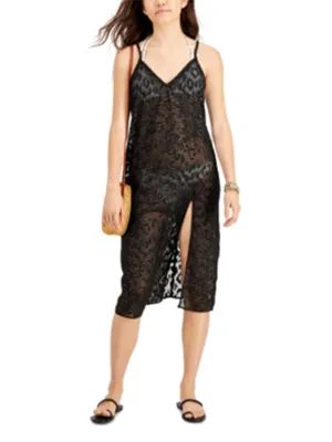 Women's Lurex Animal Printed Midi Swim Cover Up Dress,Black