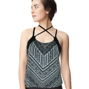 Women's Printed Layered Swim Tankini,Black/White