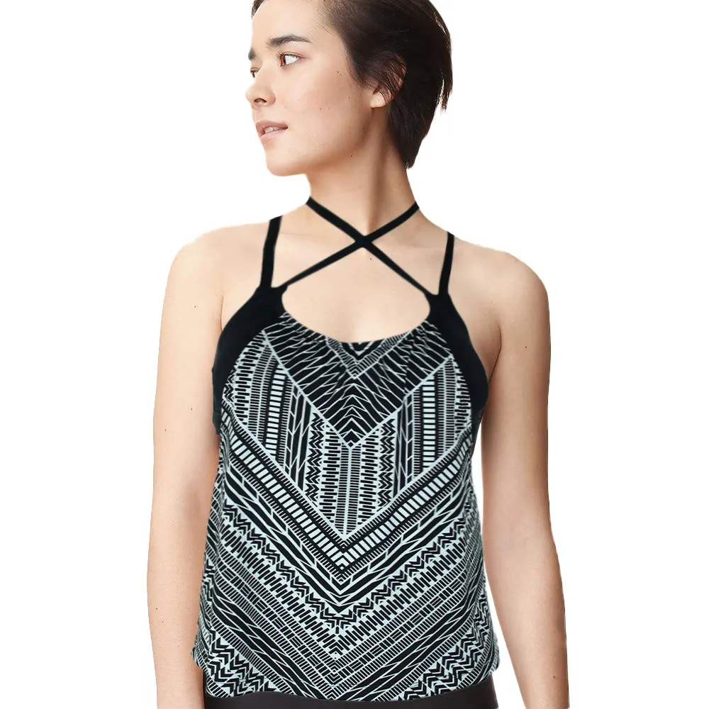 Women's Printed Layered Swim Tankini,Black/White
