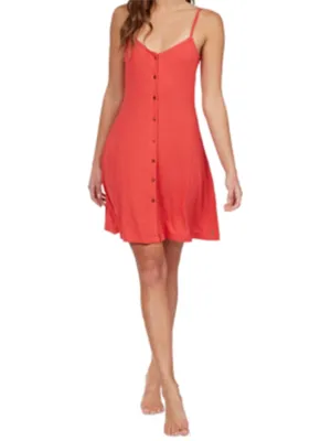 Women's Ribbed Buttons Swim Cover up Dress,Red