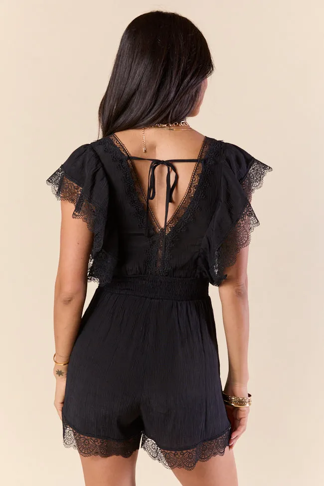 Yacht Topic Black Lace Romper Coverup