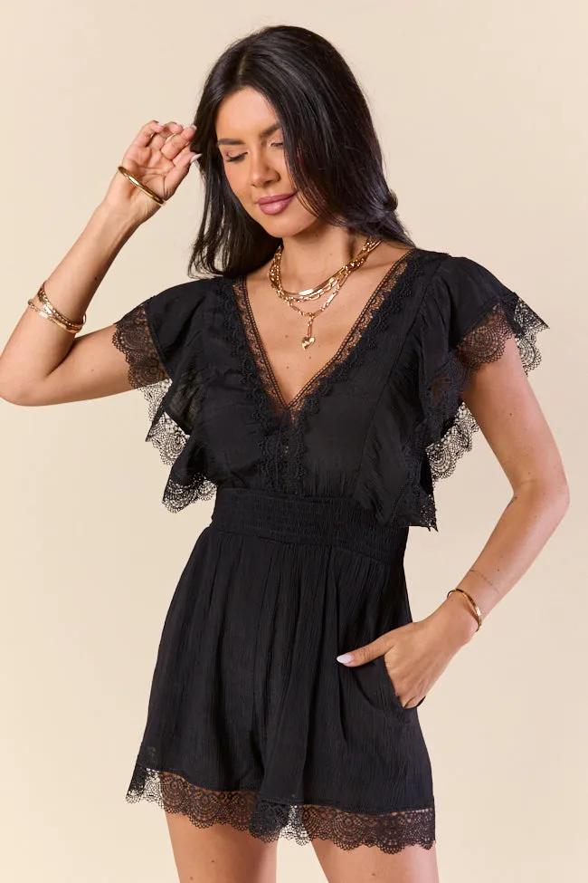 Yacht Topic Black Lace Romper Coverup
