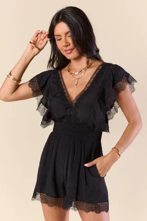 Yacht Topic Black Lace Romper Coverup